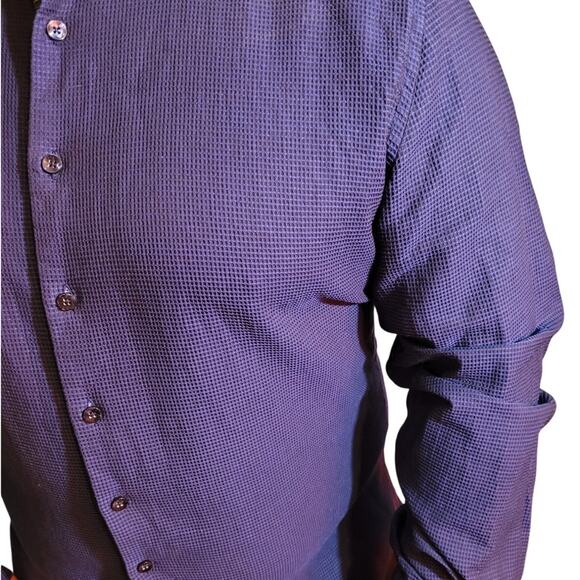 Stone Rose blue texture microcheck shirt xl abalone button casual refined preppy - Picture 10 of 13